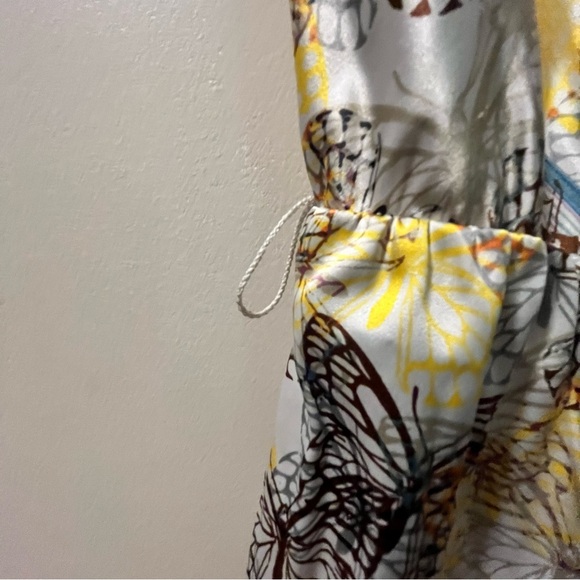 Like new. THE LIMITED Elegant Satin Dress. Gold undertones & butterfly designs. - Picture 8 of 11